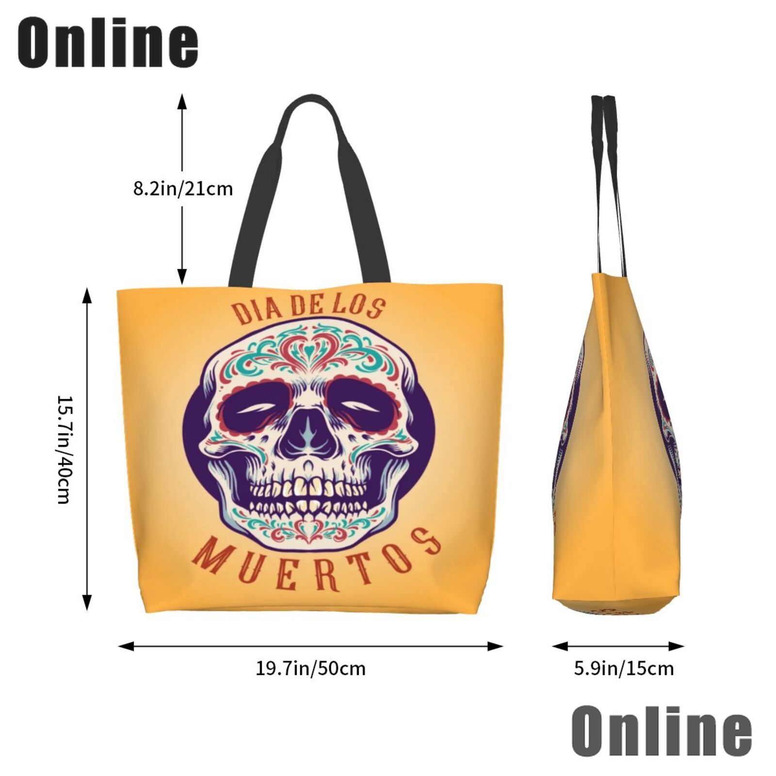Day of The Dead Mexico Skull Tote Bag Fashion Handbag Women Casual Shoulder Bag Gothic Print Girl Reusable Shopping Bag