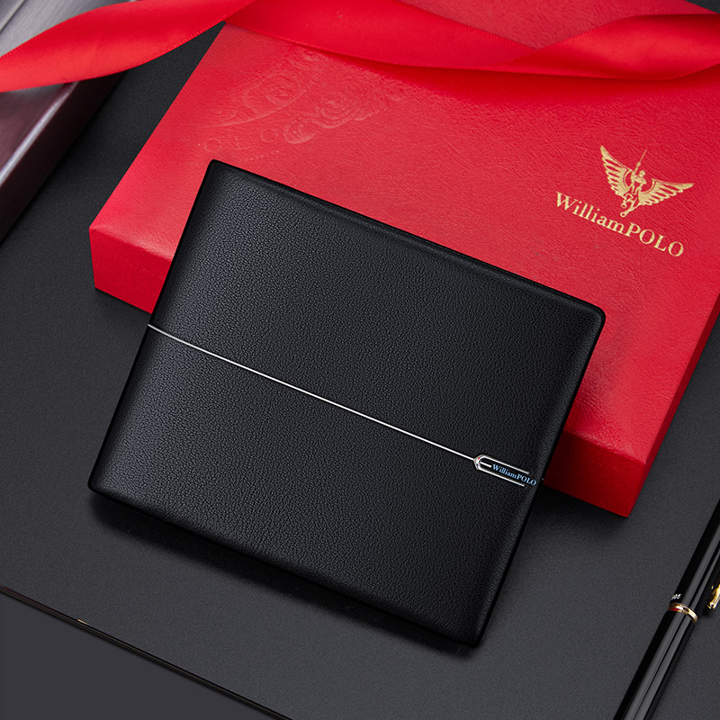 Wallet men's short horizontal wallet business cowhide wallet business wallet bank card card bag coin purse multi-function