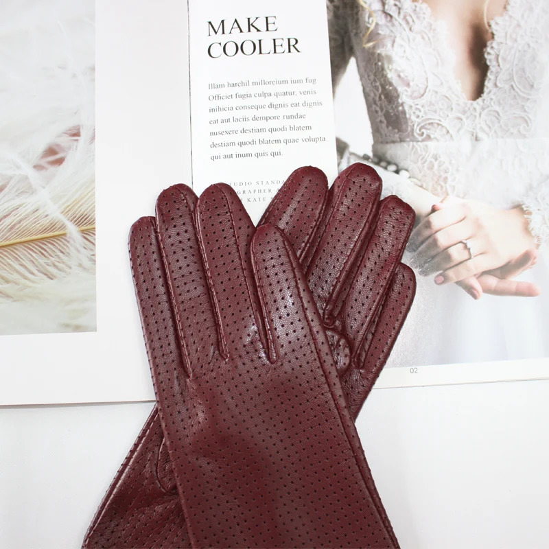 Womens Sheepskin Gloves Fashion Full Network Cool Breathable Silk Lined Leather Driving Gloves 241106