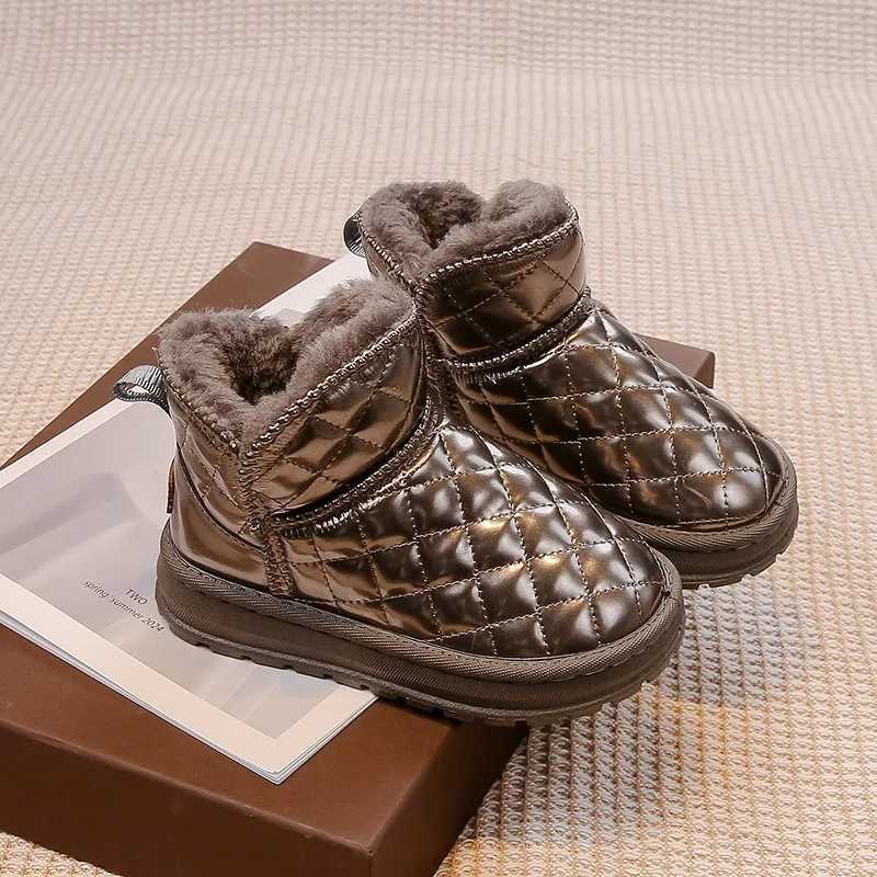 Kids Snow Boots for Boys Girls Warm Thick Plush Glossy Ankle Boots Anti-skid Children Fashion Rubber Boots 2024 Autumn WinterXJ241206
