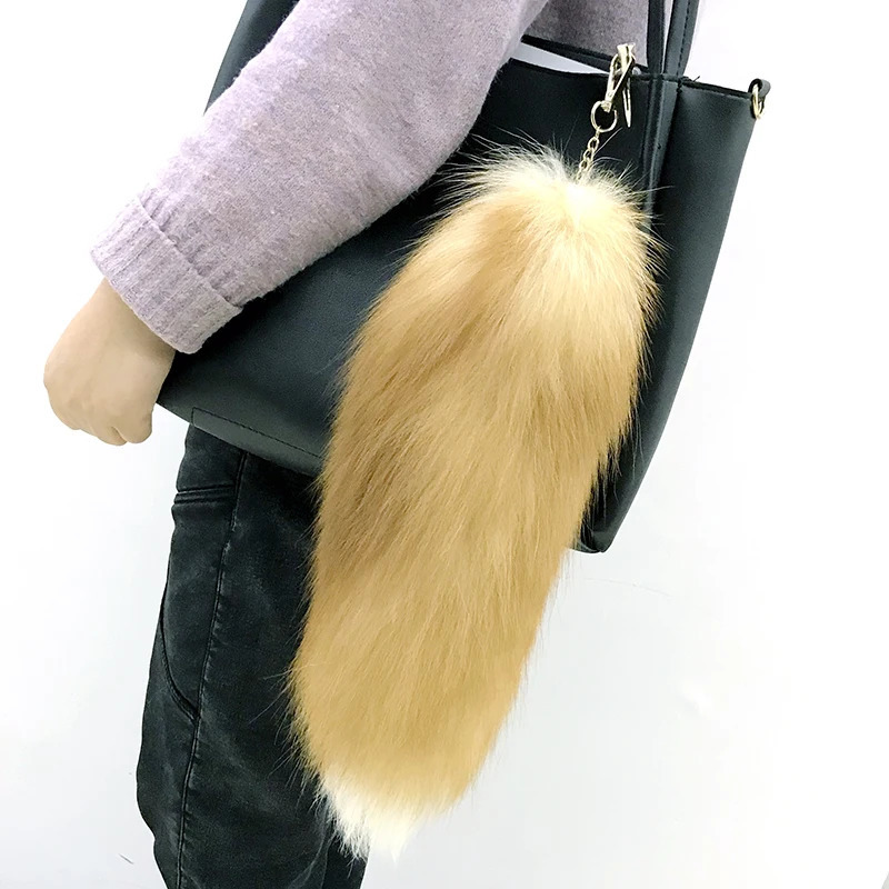 Real fox fur tail keychain large natural fur tail keychain pendant role-playing tail cute wolf fox tail fur car keychain 241107