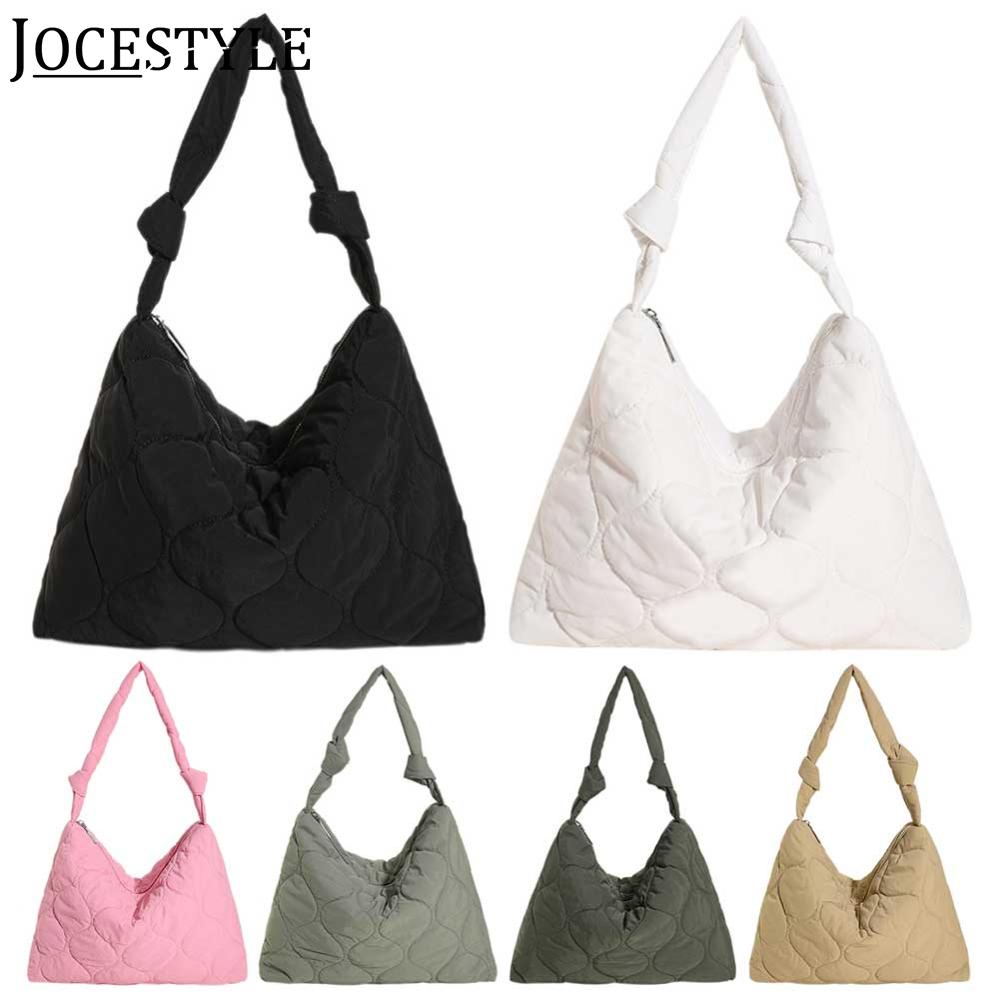Women Padding Shoulder Bag Large Capacity Quilted Tote Bag Lightweight Cloud Puffer Bag with Zipper Fall Winter Female Bag