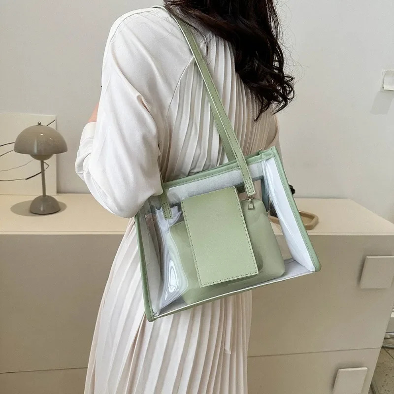 er womens handbag transparent PU transparent shoulder bag large capacity handbag 241107