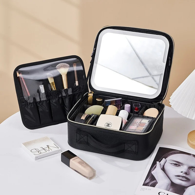 LED makeup box with light and mirror large capacity high-quality tactile makeup bag makeup bag 241106