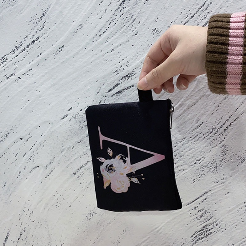 Simple Coin Purse Fashion Letter Flower Print Small Square Bag Go Out Shopping Convenient Handheld Wallet Card Bag