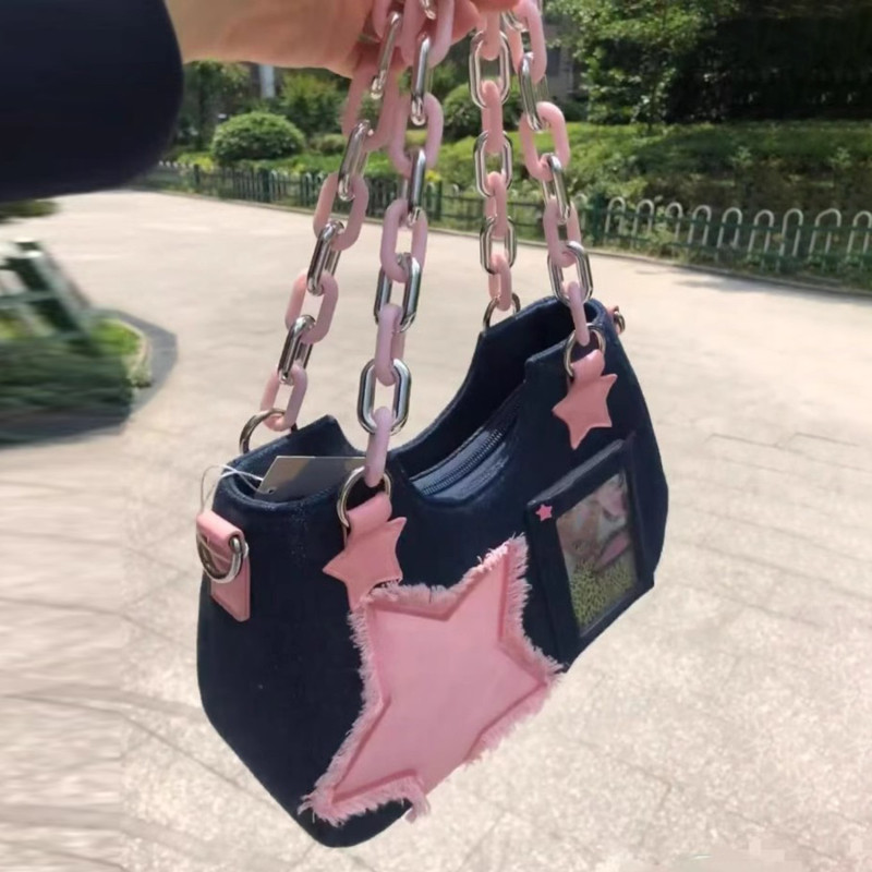 Vintage Star Handbags for Women Fashion Shoulder Underarm Bag Ladies Denim Y2k Bag Female Purses Cool Bag