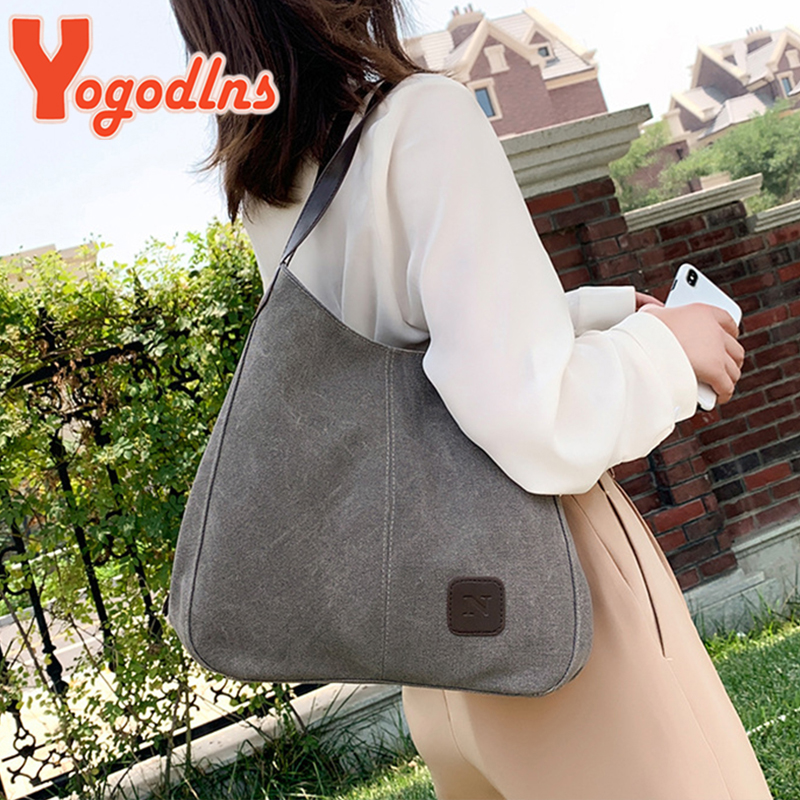 Yogodlns Vintage Canvas Handbag Women Large Capacity Shoulder Bag Casual Handle Bag New Fashion Hot Lady Shopping Handbag bolso