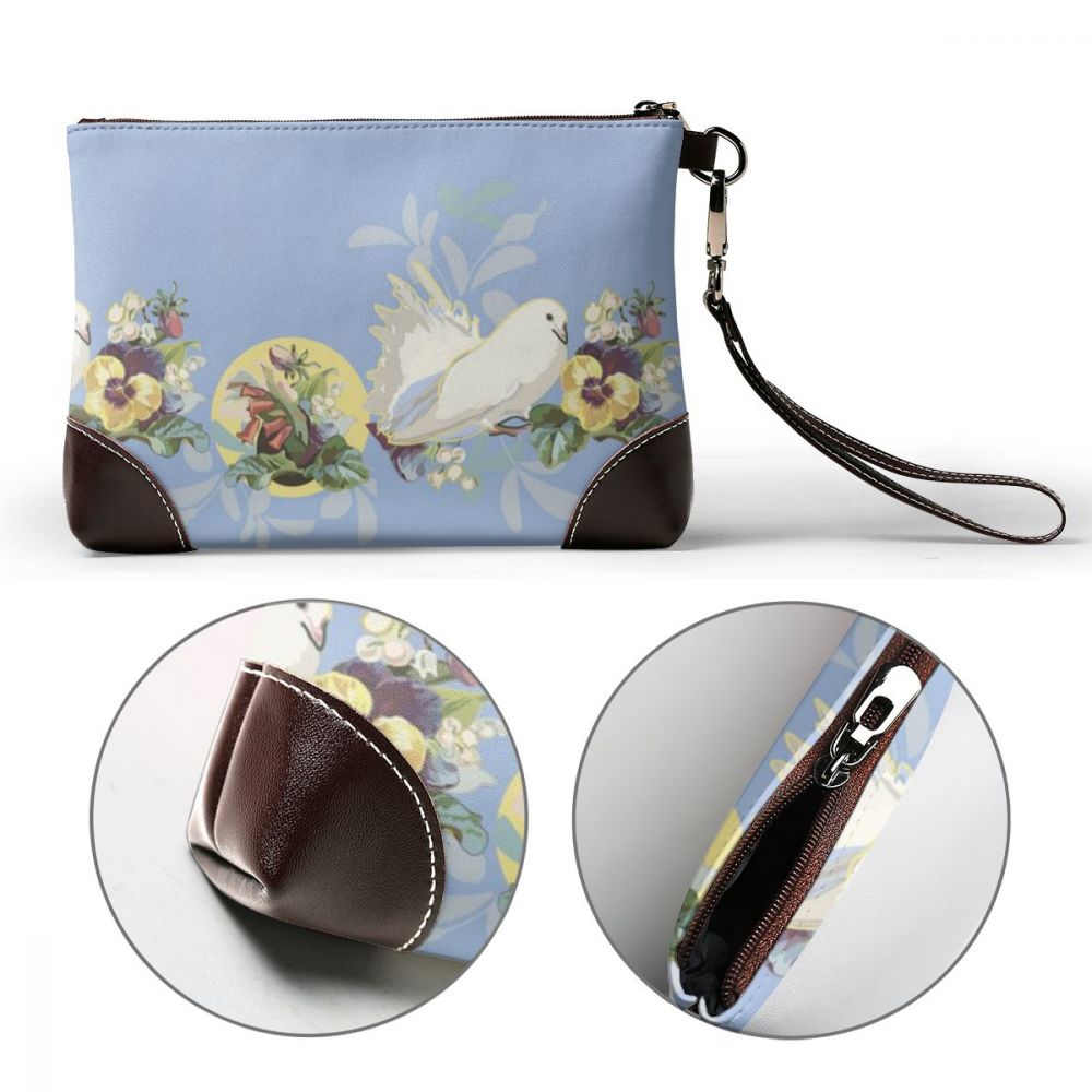 NOISYDESIGNS Luxury Cowhide Leather Clutch Blue Border Flower Bouquet Bird Bag Small Crocodile Pattern Genuine Leather Clutch