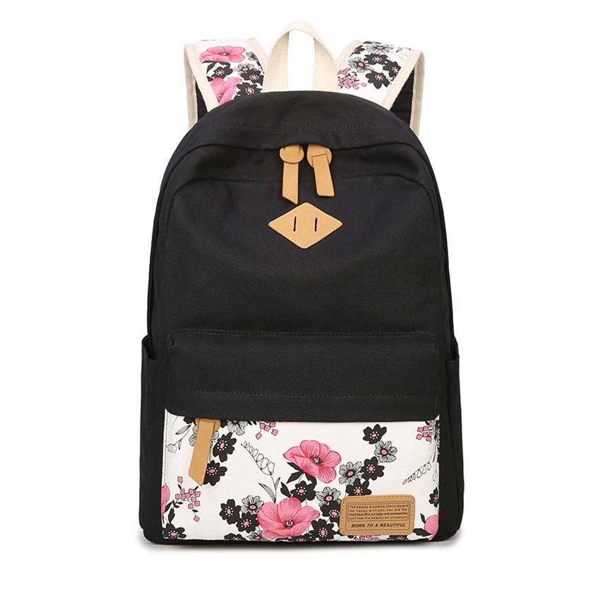 Fengdong 3pcs/set girls canvas school backpack kids school bag set vintage flower bookbag children food bag pen pencil bag gift