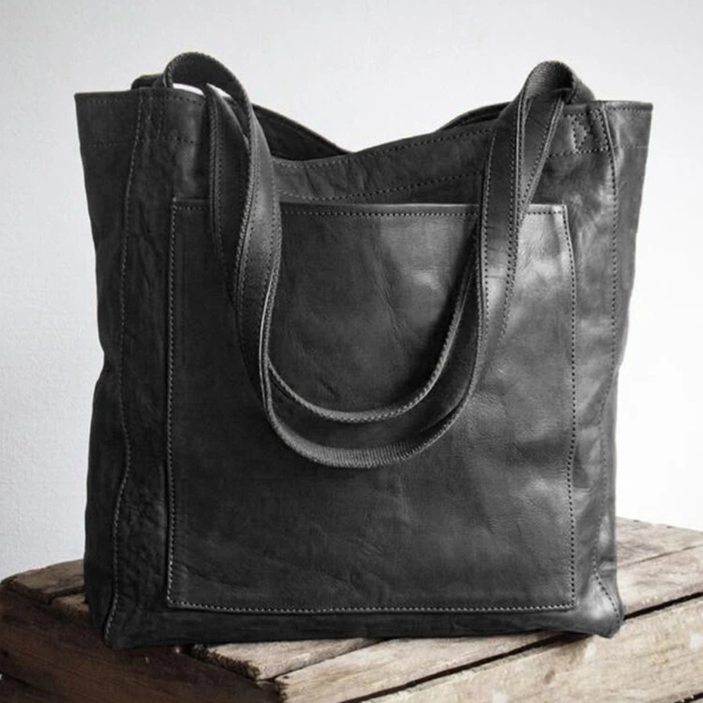Vintage Women Large Bag Soft PU Leather Solid Color Shoulder Casual Business Bag Free Shipping Ladies Gril Tote Handles Handbags