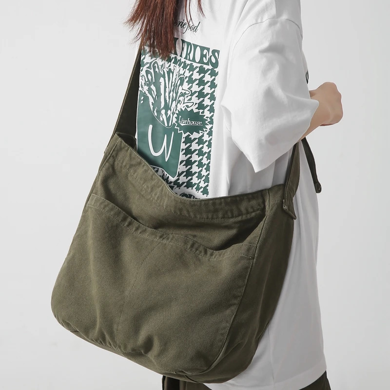 Womens casual canvas school girls cross body bag solid color large capacity handbag fashionable cool mens shoulder bag 241106