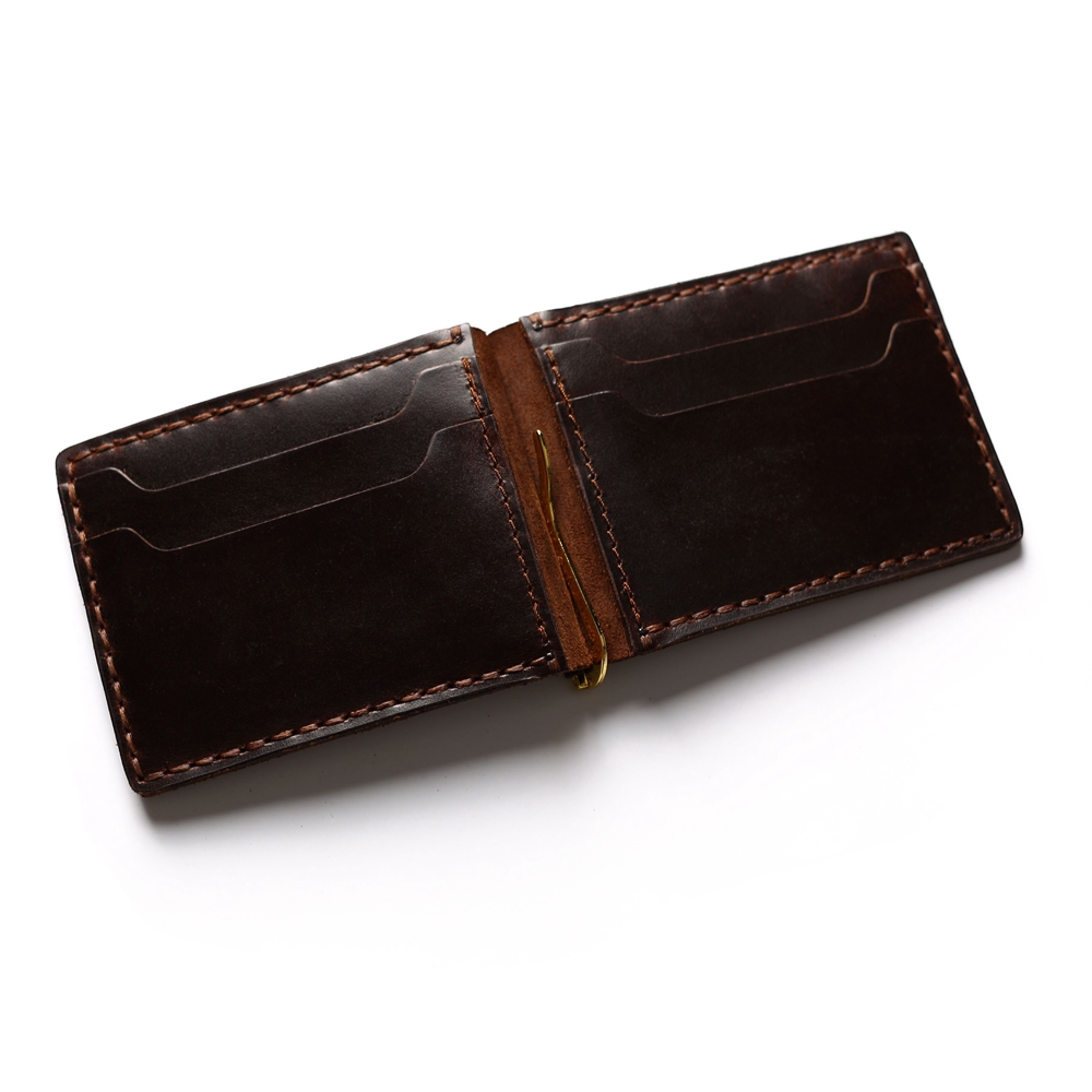 Men's Leather Wallet for Credit Cards and Money Handmade Vintage Genuine Leather Wallet Stainless Steel Spring Money Clip