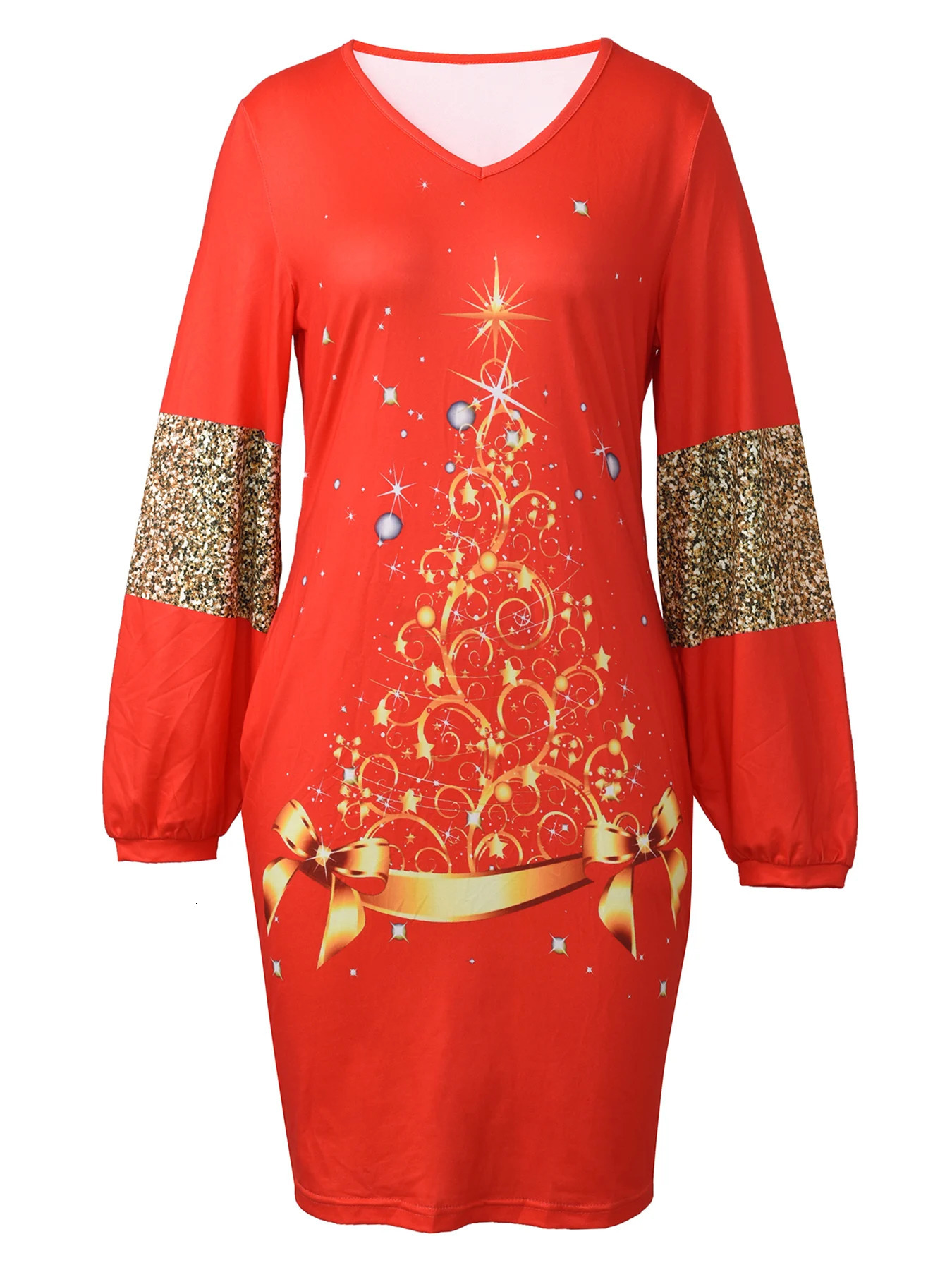 Fashionable and casual V-neck Christmas printed womens clothing 241106