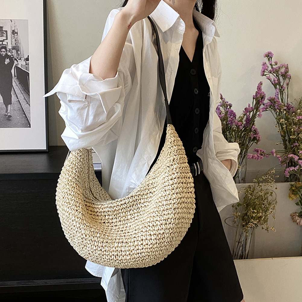 Fashion Summer Straw Crossbody Bag Women Beach Holiday Shopping Woven Shoulder Handbag Large Capacity Handmade Crossbody Bag