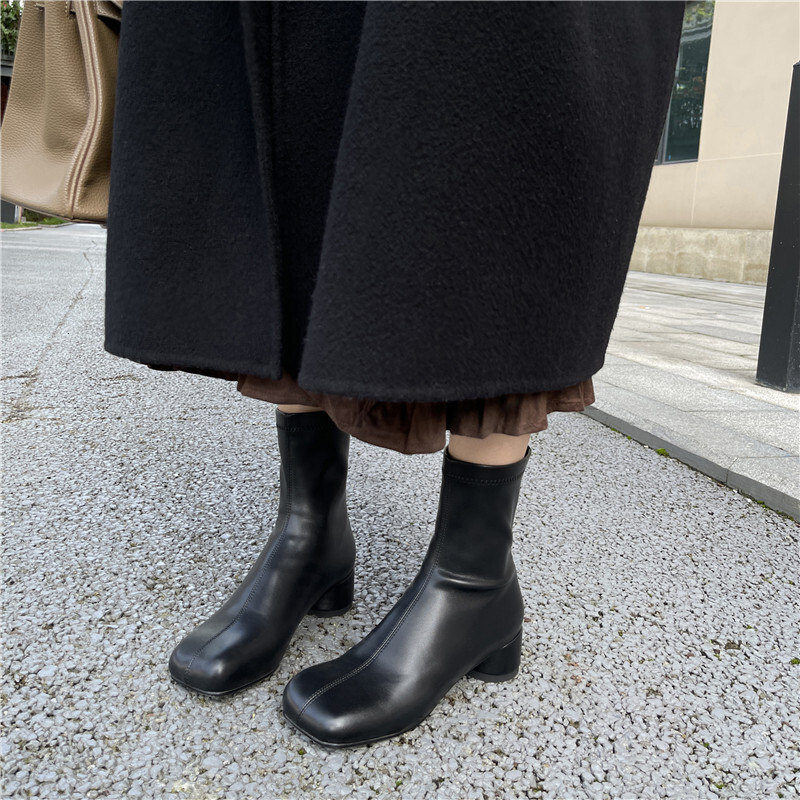FEDONAS Autumn Winter Women Ankle Office Ladies Casual Fashion Concise Thick Heels Shoes Woman Classic Stretch Short Boots