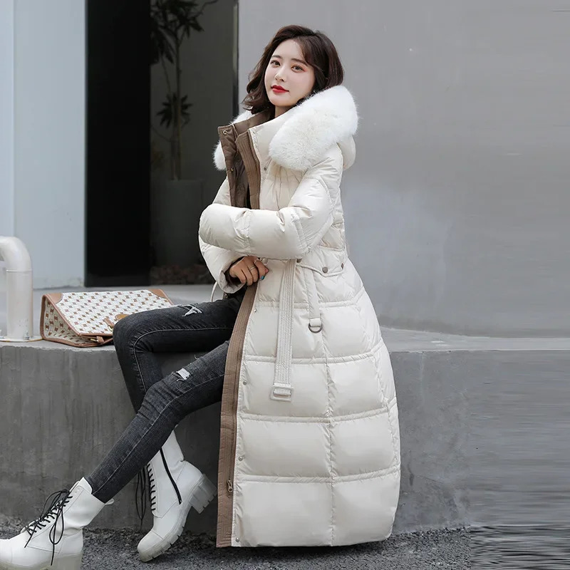 Winter jacket thick hair cultural and moral expression with a longer warmth tied on a cotton padded womens coat 241107