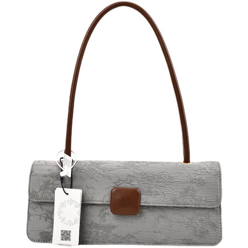 Square Printed Large Capacity Fashionable Canvas Stick Bag, Autumn and Winter Niche Retro One Shoulder Underarm Bag,