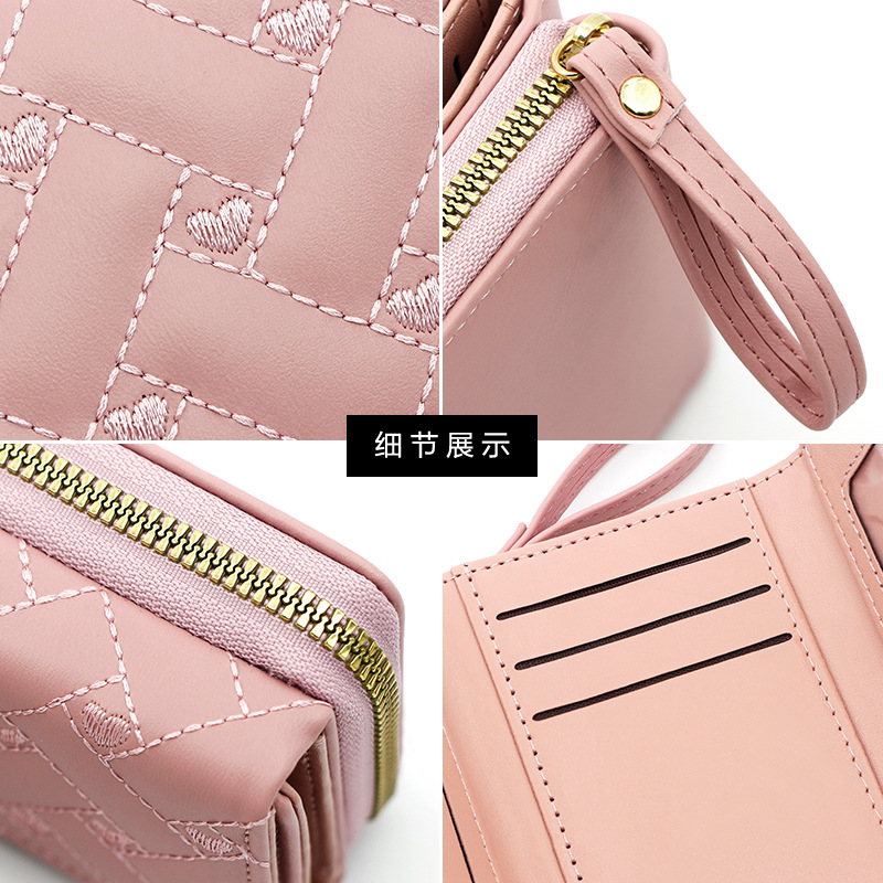 Women's Wallet Tri Fold Card Bag PU Multi Coin Money Pocket Short Fashion Embroidered Love Pattern Korean Money Purse for Girl