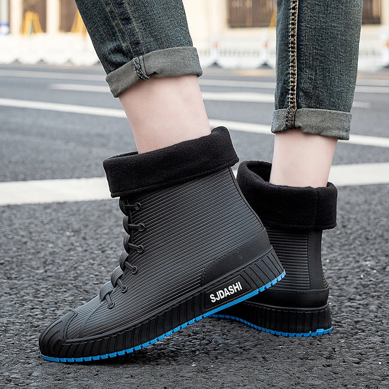 Versatile Casual Short-barreled Waterproof Shoes Men Women Lined With Fleece Warmth Anti-slip Wear-resistant Outdoors Rain Boots 241106