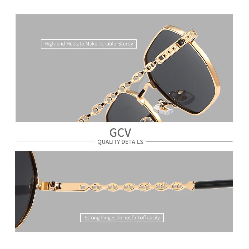 GCV classic retro womens rectangular square metal frame glasses sunglasses lenses Box Oculos De Sol Gafas 241106