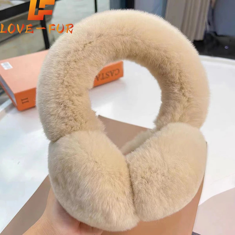 Female fur earmuffs winter earmuffs soft and warm cables genuine Rex rabbit earmuffs for cold weather 241107