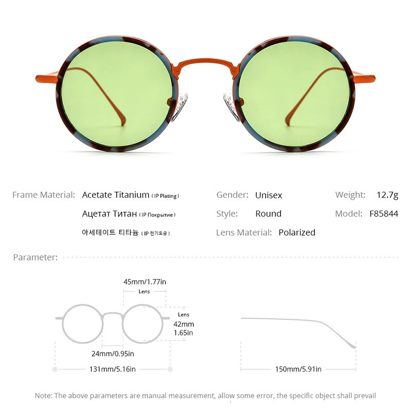 FONEX Acetate Polarized Sunglasses for Men Simple Fashion Color Circular UV400 Sunglasses for Women F85844T Sunshade 241106