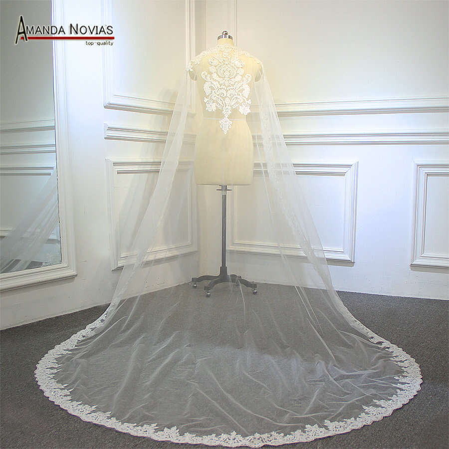 Amanda Novias Real Sample Long 1.5m width without comb Veils For Wedding With Lace Edge
