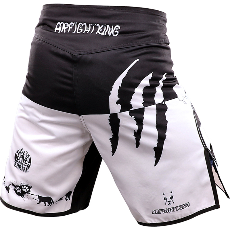 ARFIGHTKING Men Cat Thai Shorts Boxing Shirts Fitness Training BJJ Kickboxing Shorts Kids MMA Muay Thai Grappling Trunks