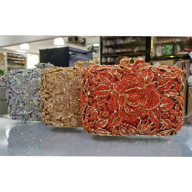Luxury Design Flower Crystal Women Evening Bag Chain Party Purse Female Handbag Wristlets Shoulder Bag Lady Clutch Bag