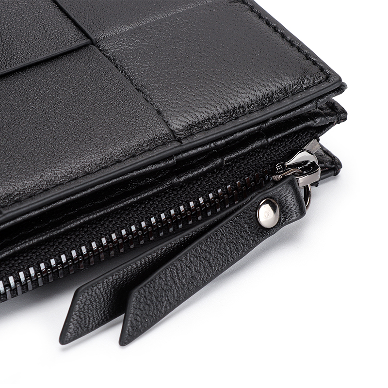Genuine Leather Women Wallets and Purses Luxury Sheepskin Knitting Bifold Hasp Wallet Female Fashion Card Holder Coin Purses