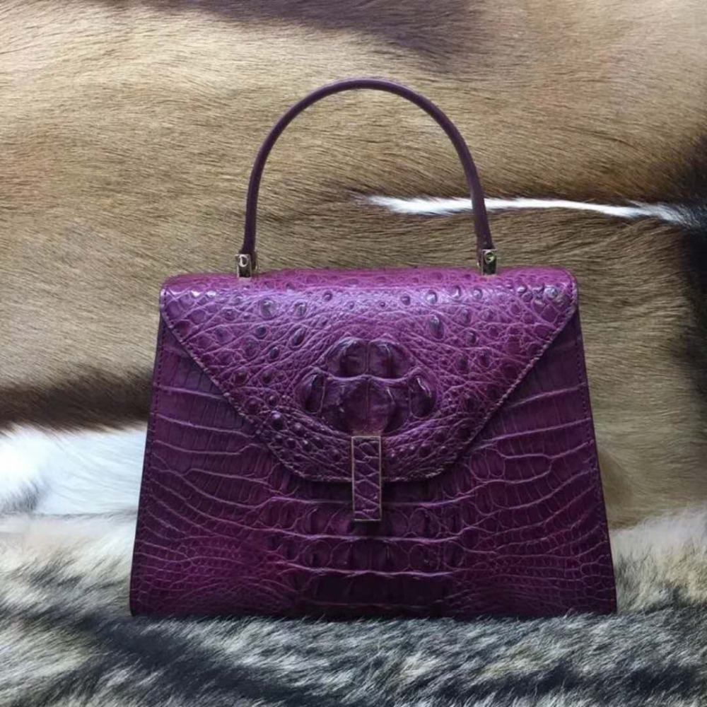 100% genuine real crocodile leather head skin women tote handbag durable solid top quality crocodile skin handbag in cow lining