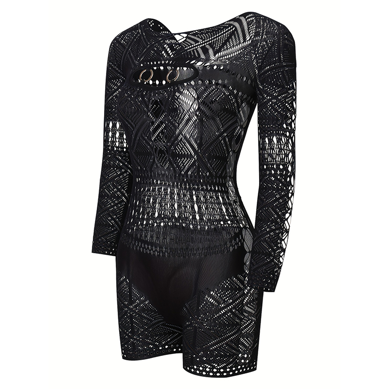 Elegant Female Lingerie Jumpsuit Sexy See-Through Lace Skirted Body Suit Featuring a Stylish Skeleton Pattern