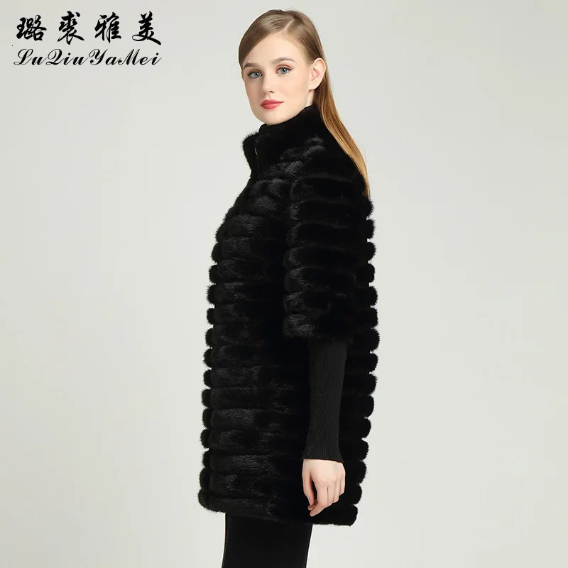 Black real mink coat with zipper natural mink coat suitable for women genuine leather mink coat Russian winter warm womens fur leather jacket 241107