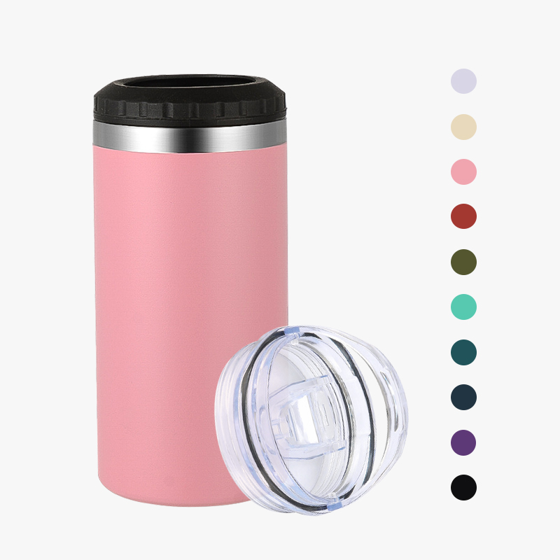 4 in 1 16oz Can Cooler Straight Tumbler Stainless Steel Can Insulator Vacuum Insulated Bottle Cold Insulation Can with 2 lids - view 4