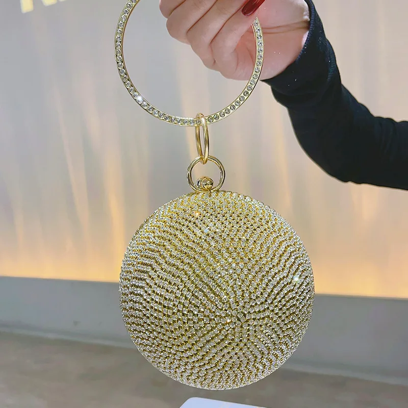 Gold Silver Color Round Ball Clutches For Women Fashion Luxury Shining Diamond Rhinestone Evening Bag Dinner Party Purse Handbag