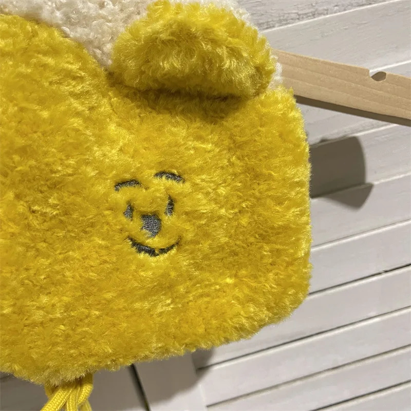 Autumn and winter cold proof and warm womens earmuffs cartoon embroidery yellow beige soft joint no pressure and warm earmuffs 241107