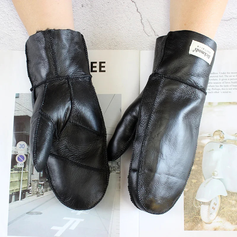 Sheepskin gloves womens fur color winter warmth thick outdoor boys and students windproof gloves 241106