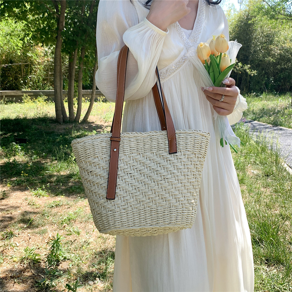Straw Beach Bag Large Tote Bag Summer Shoulder Bag Woven Underarm Bag Holiday Travel Handbag for Women