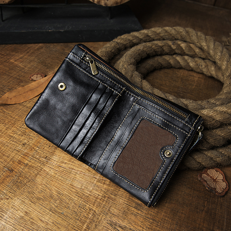 Vintage Cowhide Standard Wallet Retro Genuine Leather Soft Money Clip Men Casual Bank Cards Holder Cowskin Billfold Coin Purse