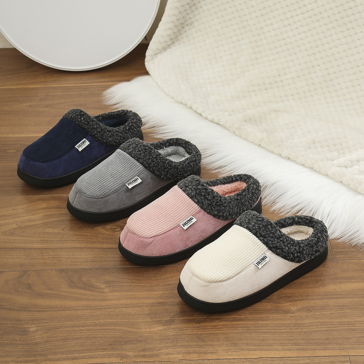 Men's and Women's New Straight Striped Home Warm Cotton Slippers Size36-45.