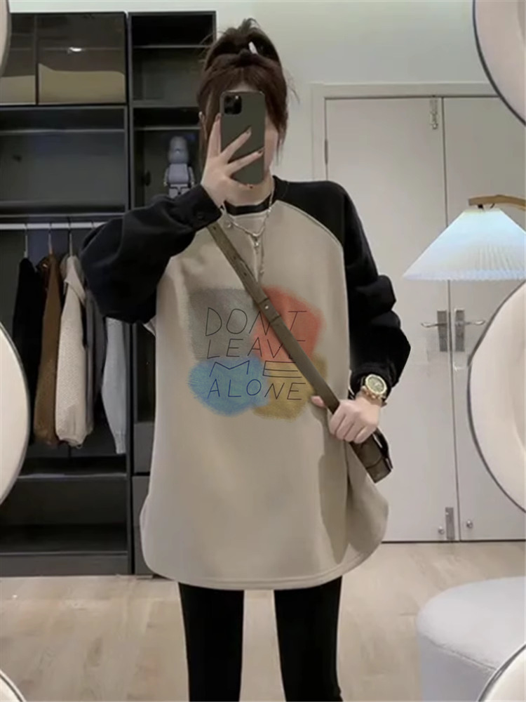 Black hooded jacket women's winter new designer American loose and lazy style mid long sleeved top