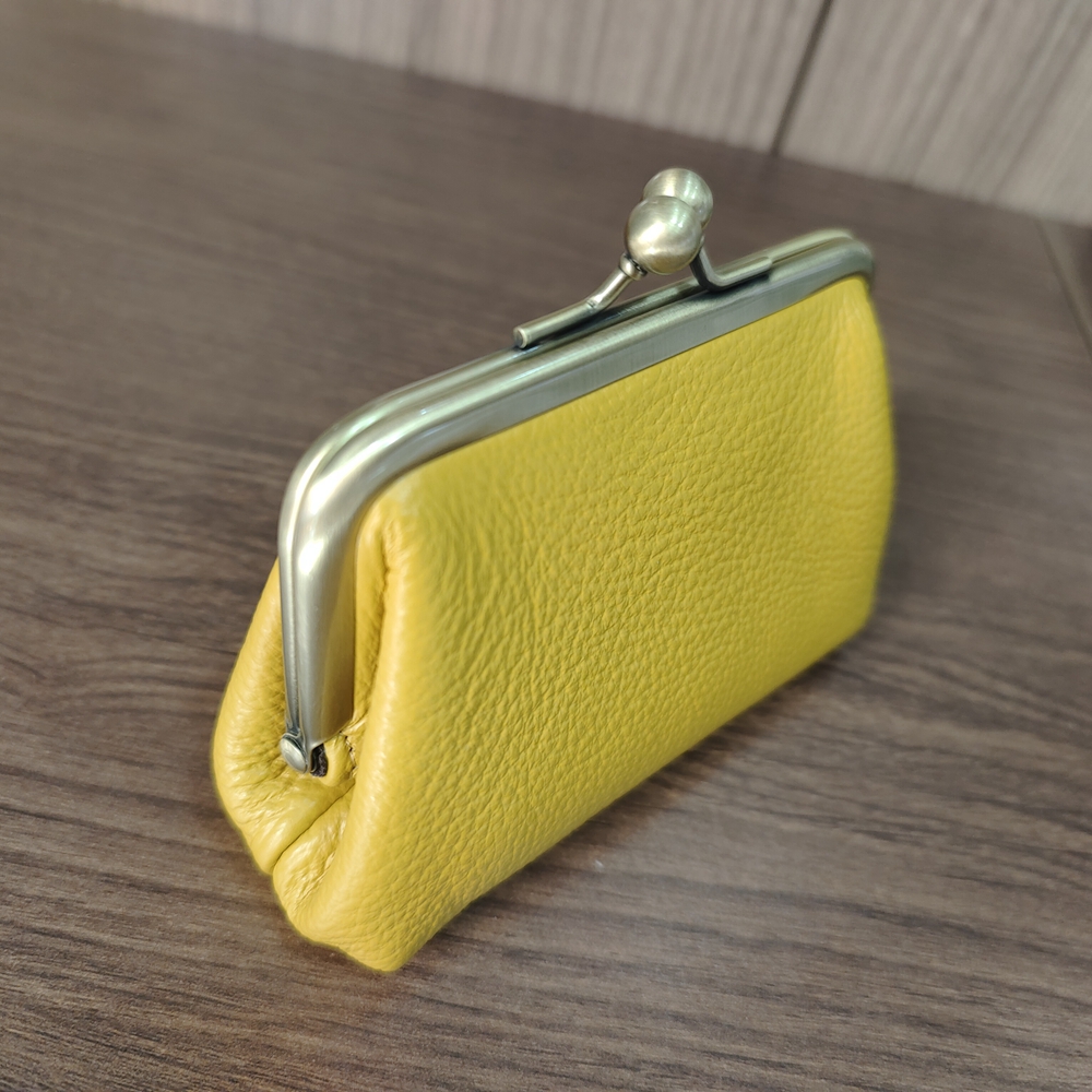 Soft Genuine Cow Leather Metal Frame Kiss Lock Lipstick Wallet Ladies Cowhide Small Organizer Bag Card Holders Coin Purse