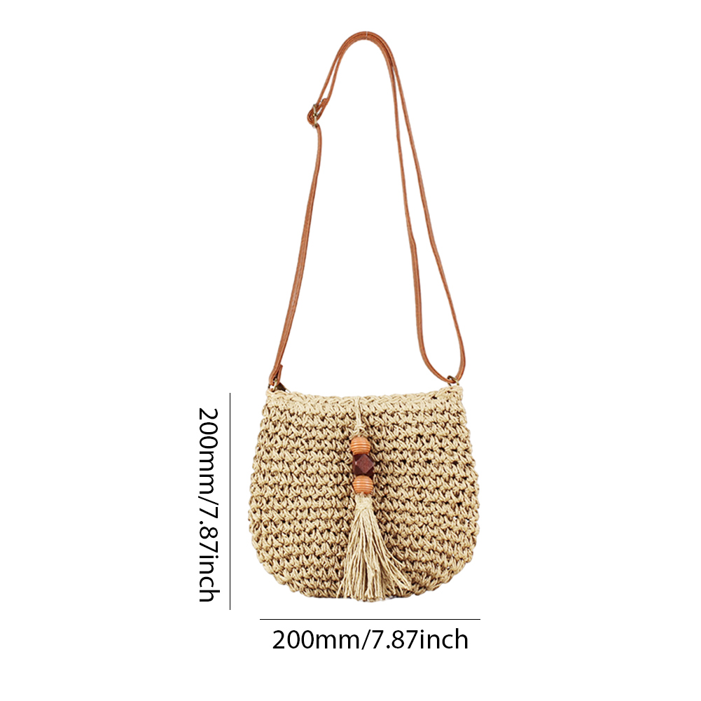 Women All-Match Bag with Tassel Small Straw Crossbody Bag Roomy Hobo Bag Casual Shopper Bag for Daily Office Use Solid Color Bag