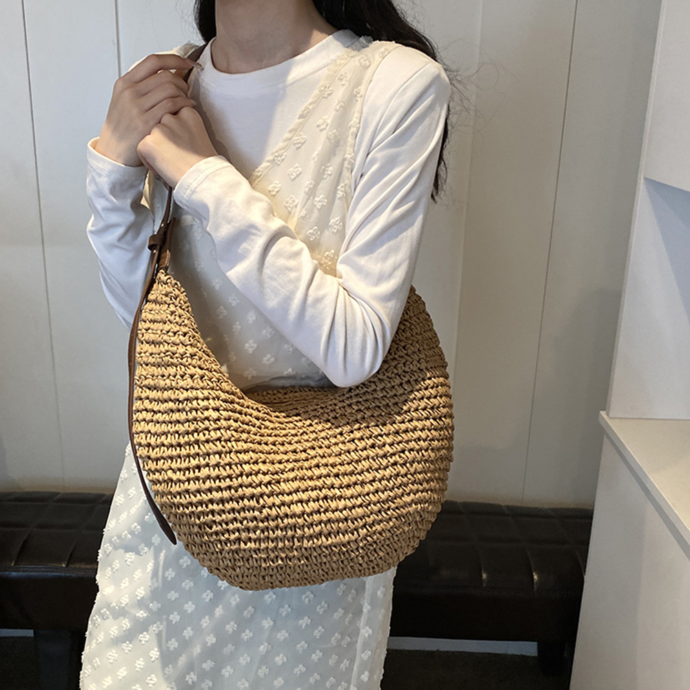 Fashion Summer Straw Crossbody Bag Women Beach Holiday Shopping Woven Shoulder Handbag Large Capacity Handmade Crossbody Bag