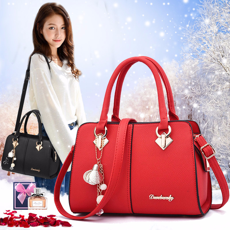 New style Ladies new one-shoulder handbag European and American fashion pu Boston crossbody bag huashen 28X11X19cm