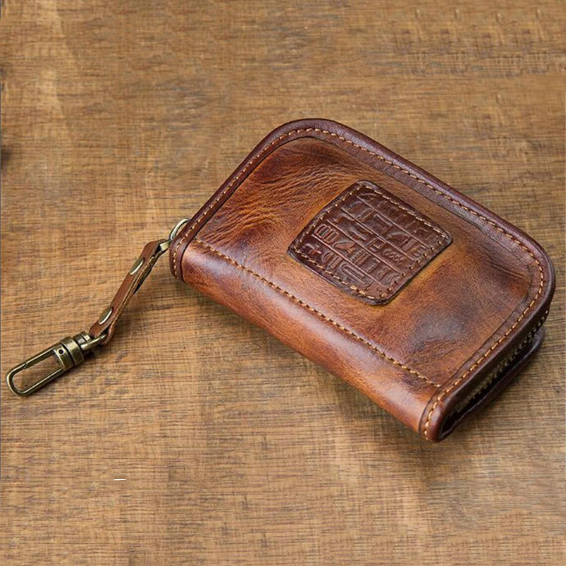 Handmade Genuine Leather Key Holder Organizer Cow Leather Car Key Bag Wallet Housekeeper Multifunction Key Case Card