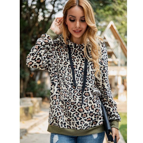 New designer autumn and winter sexy leopard print pocket hooded long sleeved women's top sportswear trend hoodie