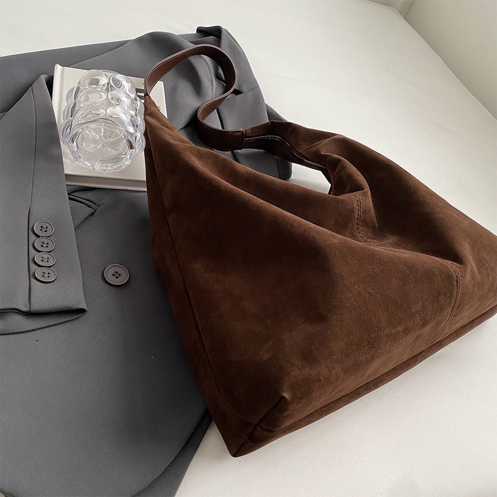 Suede Bag for Women Women's Sucker Vintage Bag Large Capacity Suede Shoulder Bag Simple Casual Leather Shopper Bag Handbag