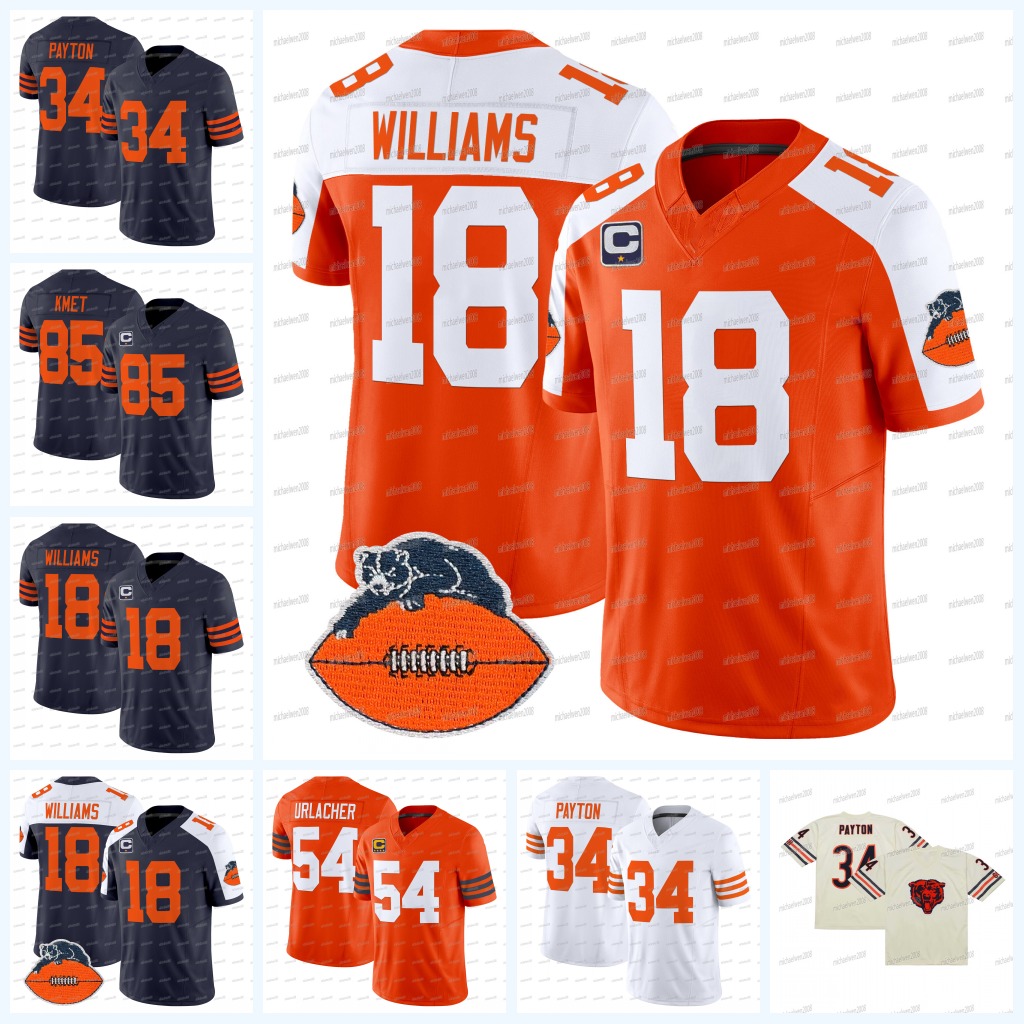 18 Williams BEAR 2024-25 Fotball Jersey Jerseys Rome Odunze DJ Moore Jaquan Brisker Darnell Wright Cole Kmet Devin Hester Walter Payton Montez Sweat Keenan Allen