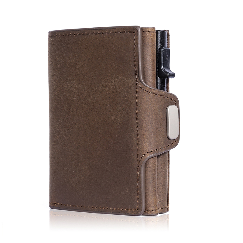 Fashion Aluminum Credit Card Wallet RFID Blocking Trifold Smart Luxury Leather Men Wallets Slim with Coin Pocket Vallet Holders